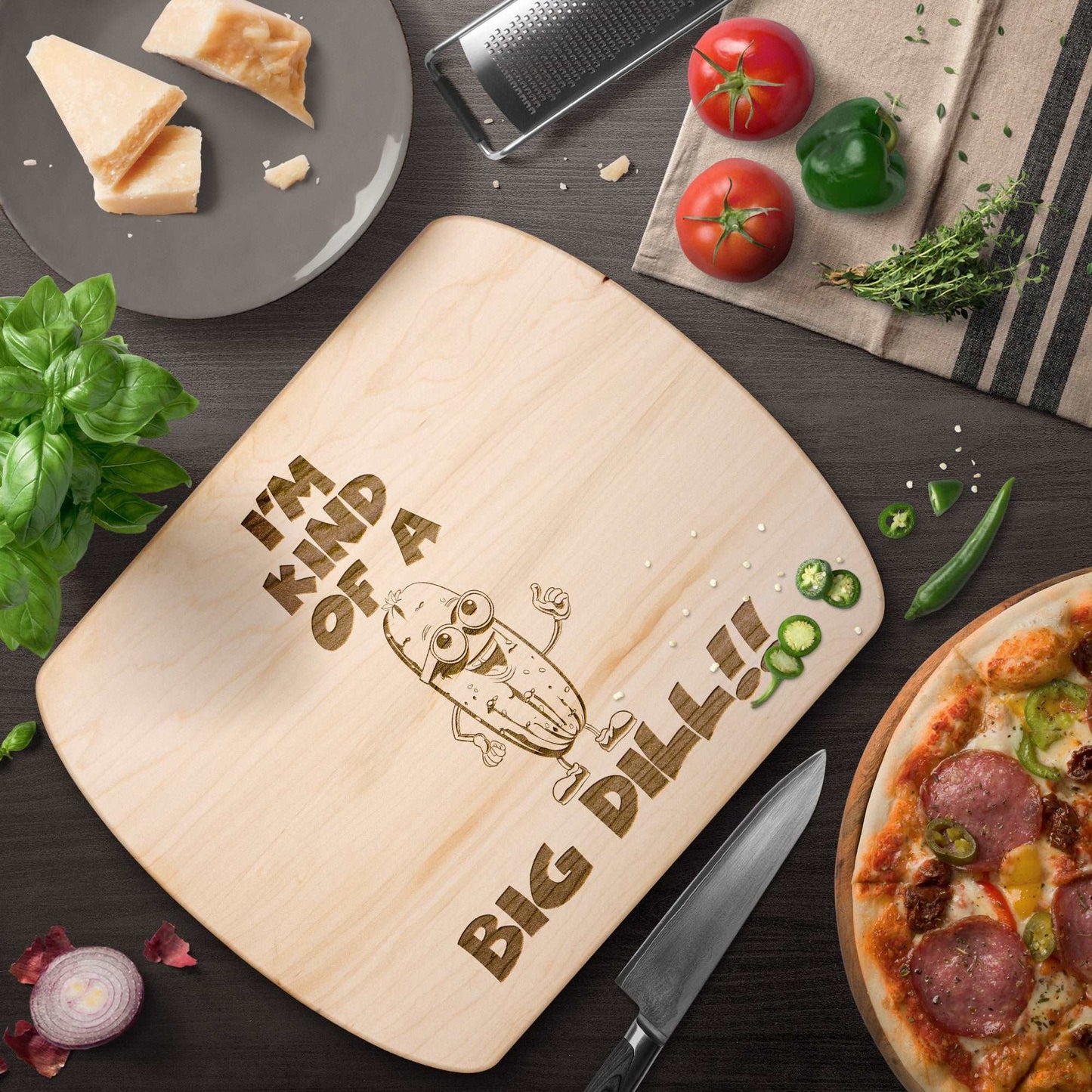 Funny Hardwood Oval Cutting Board - Big Dill