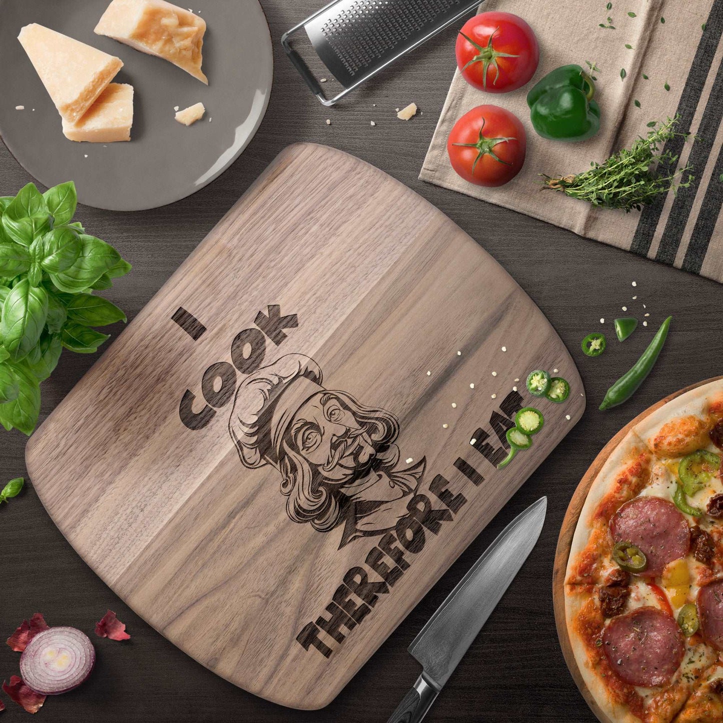 Funny Hardwood Oval Cutting Board - Descartes