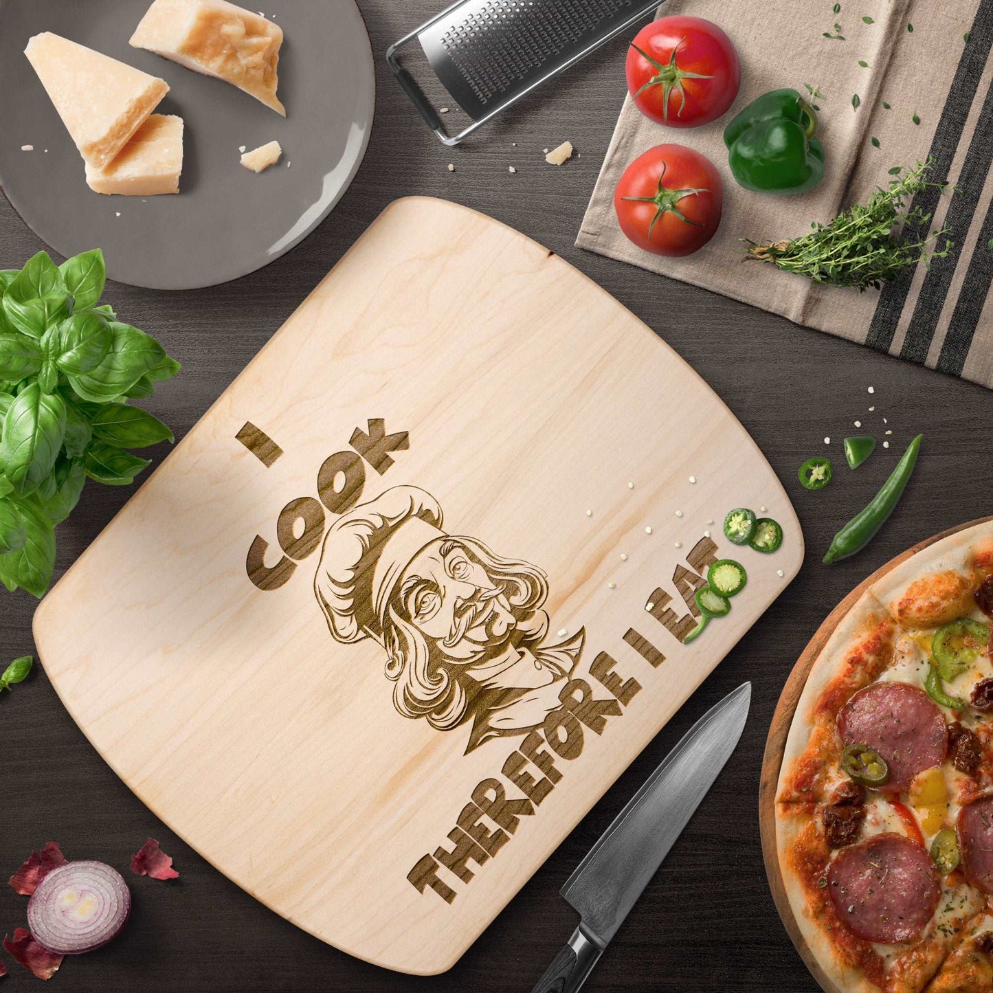 Funny Hardwood Oval Cutting Board - Descartes