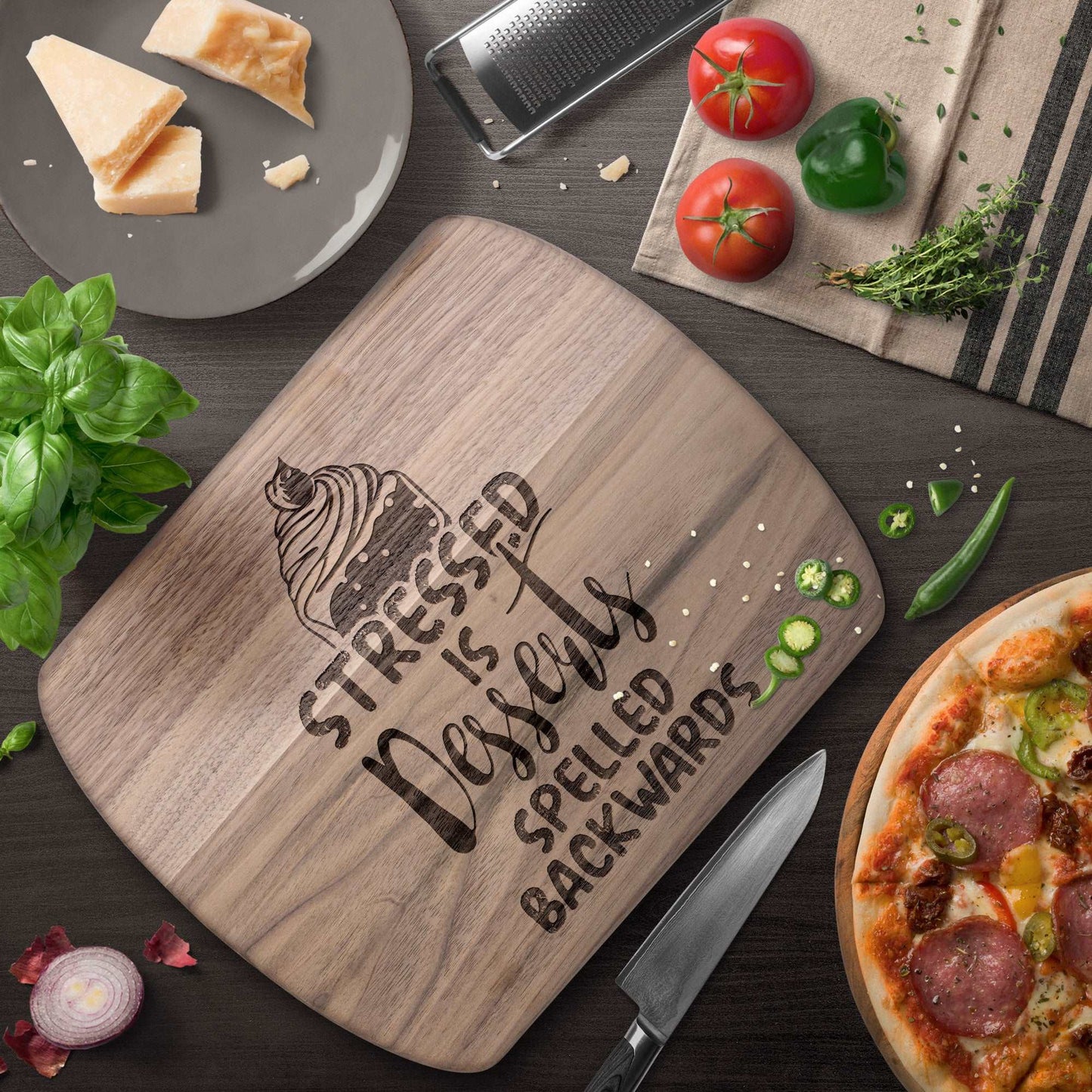Funny Hardwood Oval Cutting Board - Dessert
