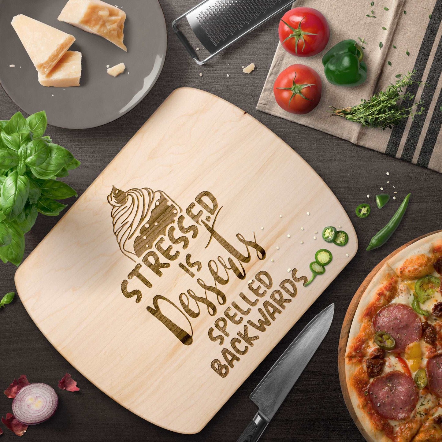 Funny Hardwood Oval Cutting Board - Dessert