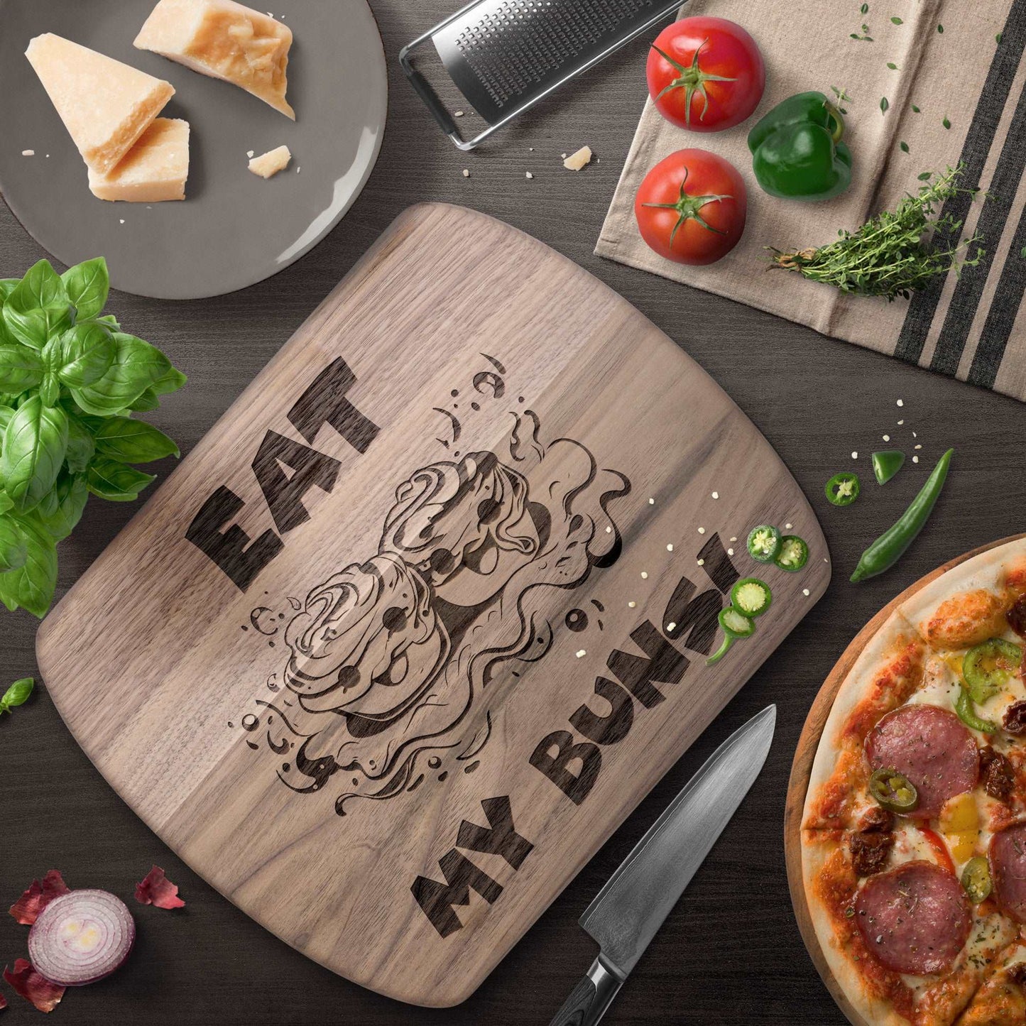 Funny Hardwood Oval Cutting Board - Eat My Buns