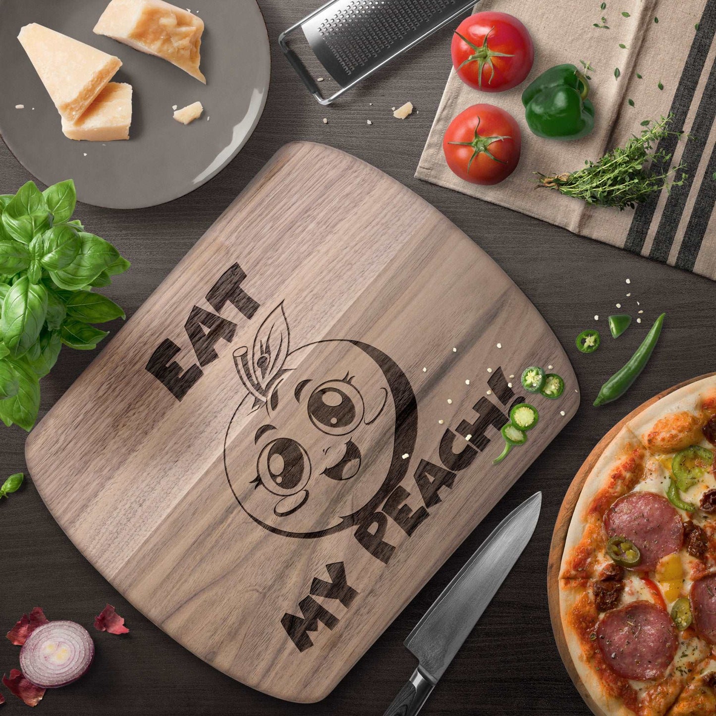 Funny Hardwood Oval Cutting Board - Eat My Peach
