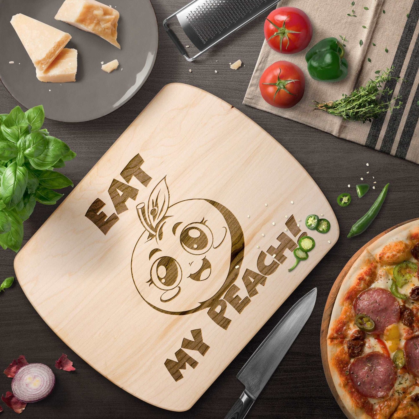 Funny Hardwood Oval Cutting Board - Eat My Peach