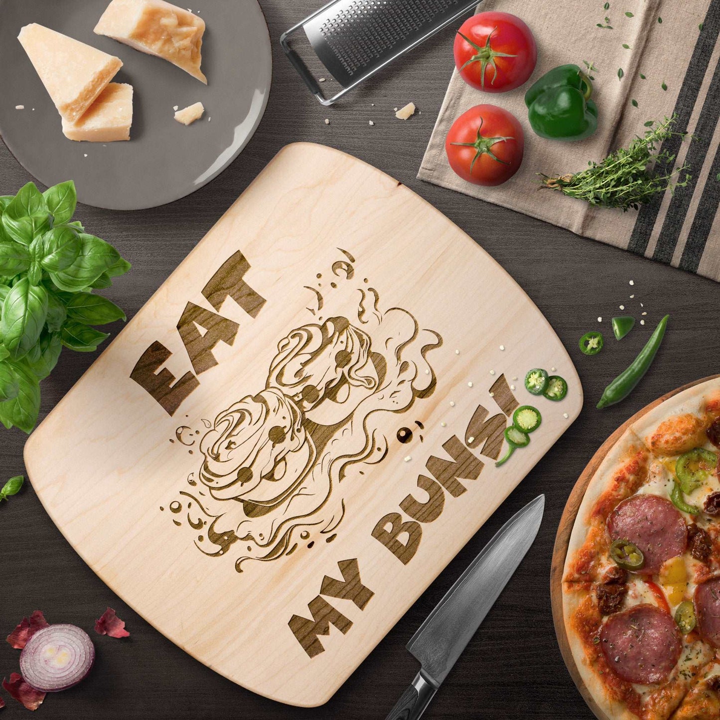 Funny Hardwood Oval Cutting Board - Eat My Buns