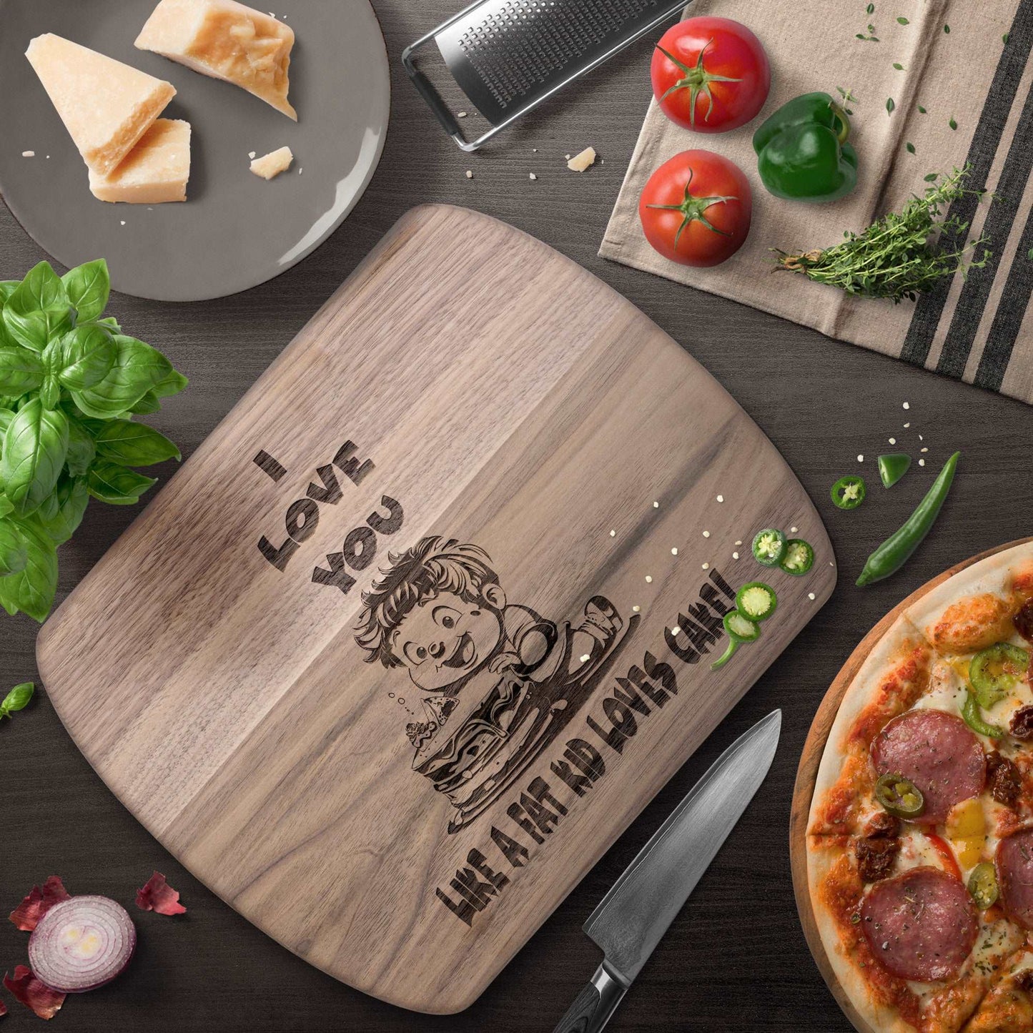Funny Hardwood Oval Cutting Board - Fat Kid