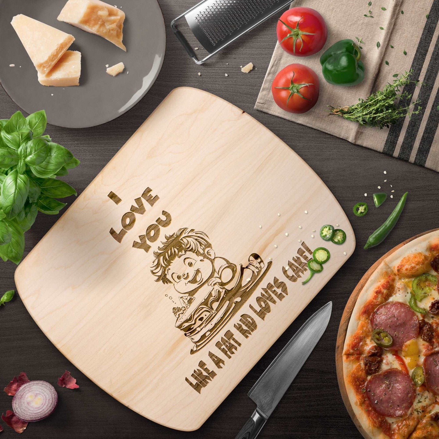 Funny Hardwood Oval Cutting Board - Fat Kid
