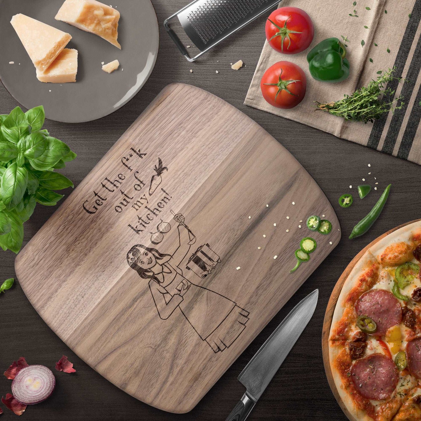 Funny Hardwood Oval Cutting Board - Get the fuck