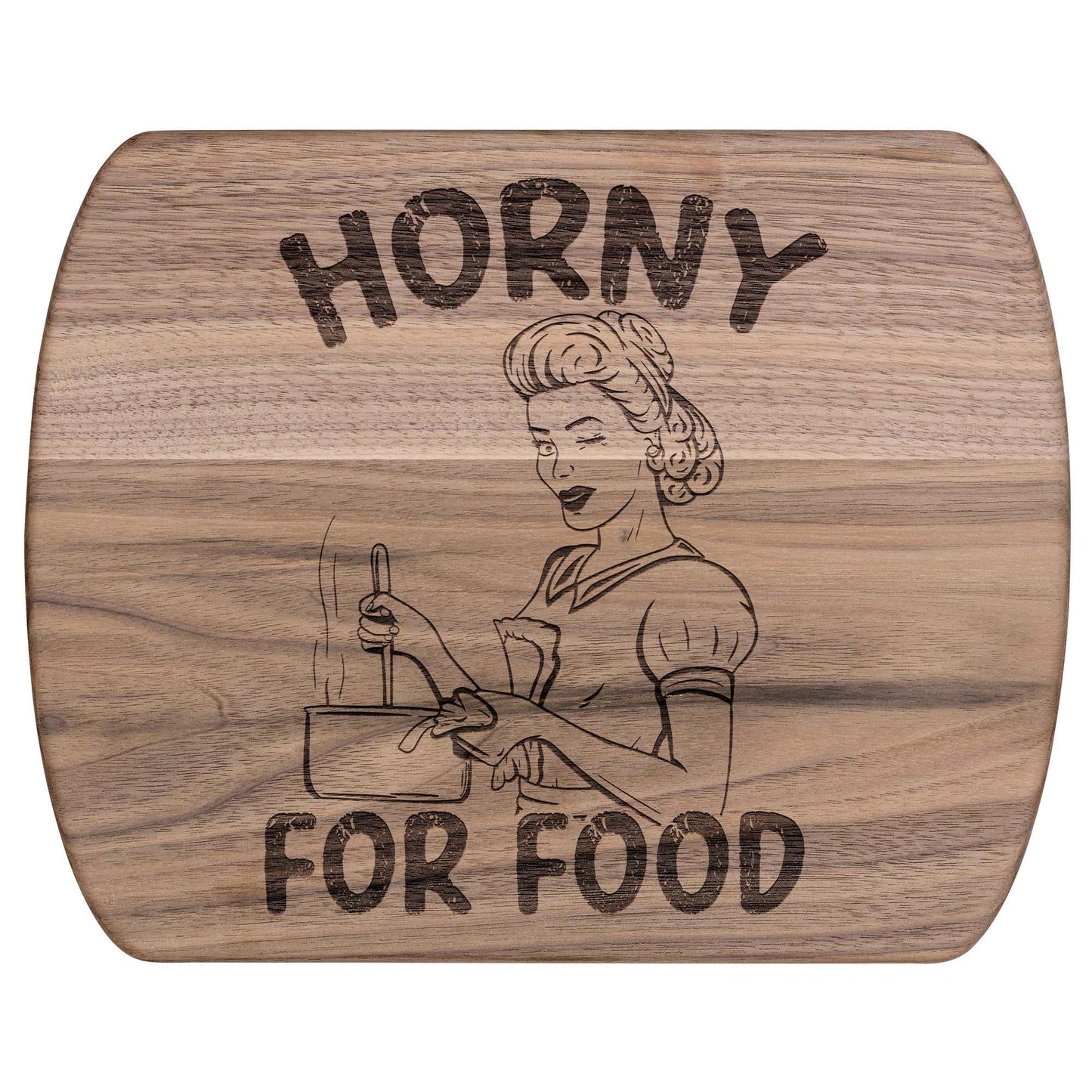 Funny Hardwood Oval Cutting Board - Horny For Food
