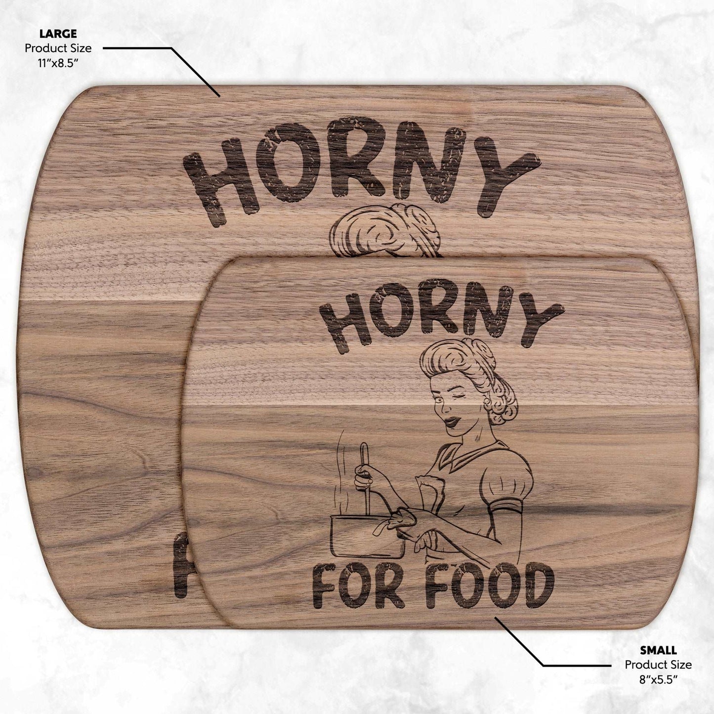 Funny Hardwood Oval Cutting Board - Horny For Food