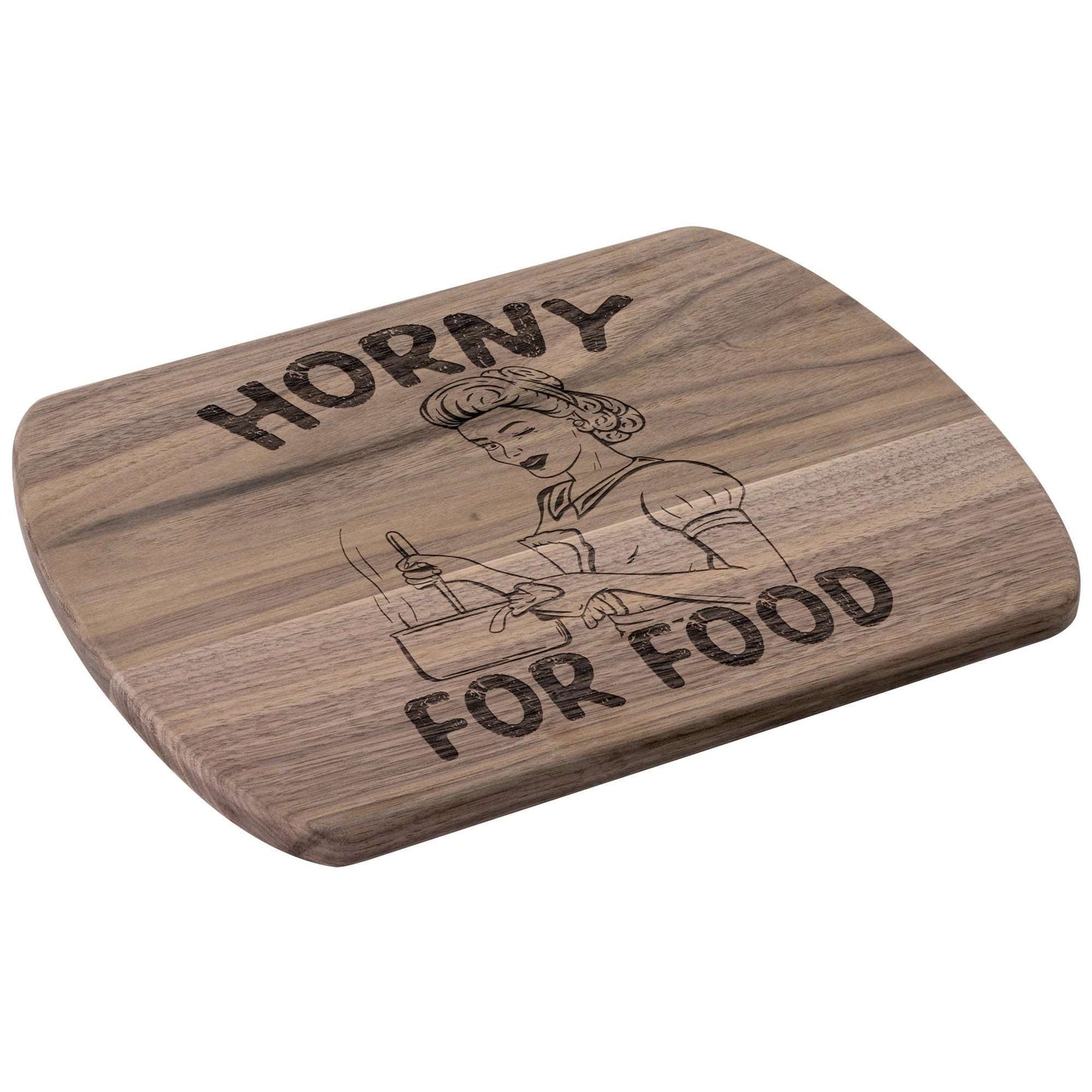 Funny Hardwood Oval Cutting Board - Horny For Food