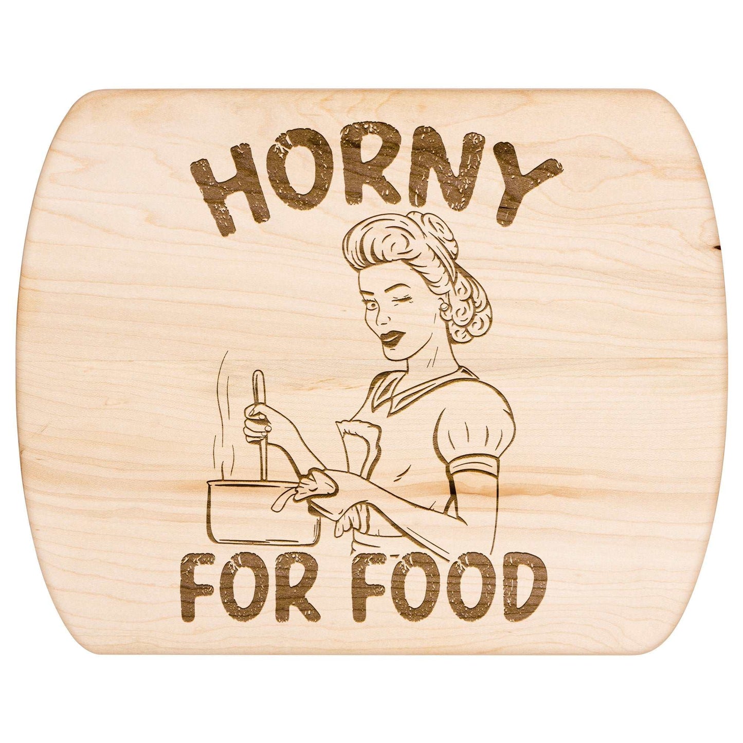 Funny Hardwood Oval Cutting Board - Horny For Food