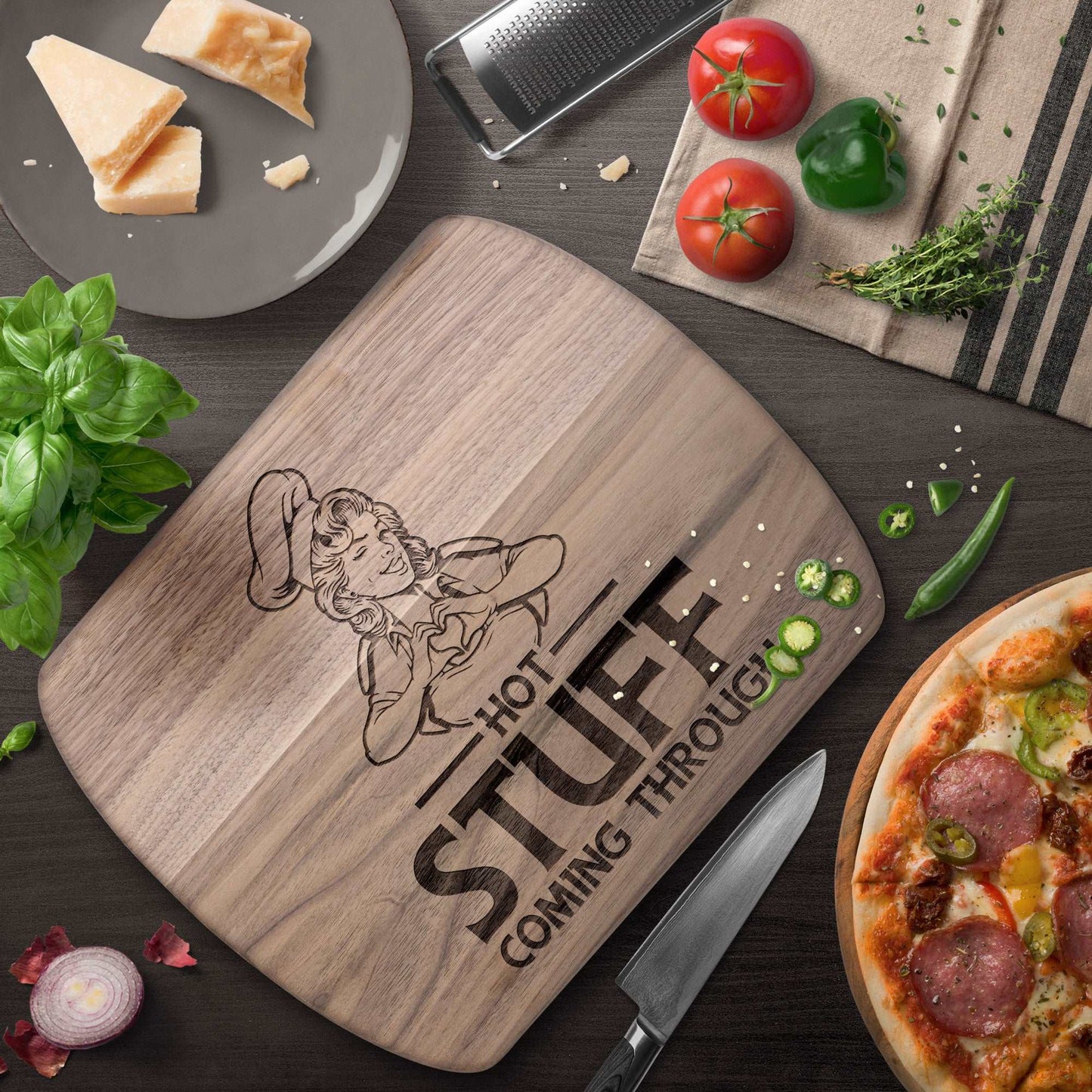 Funny Hardwood Oval Cutting Board - Hot Stuff