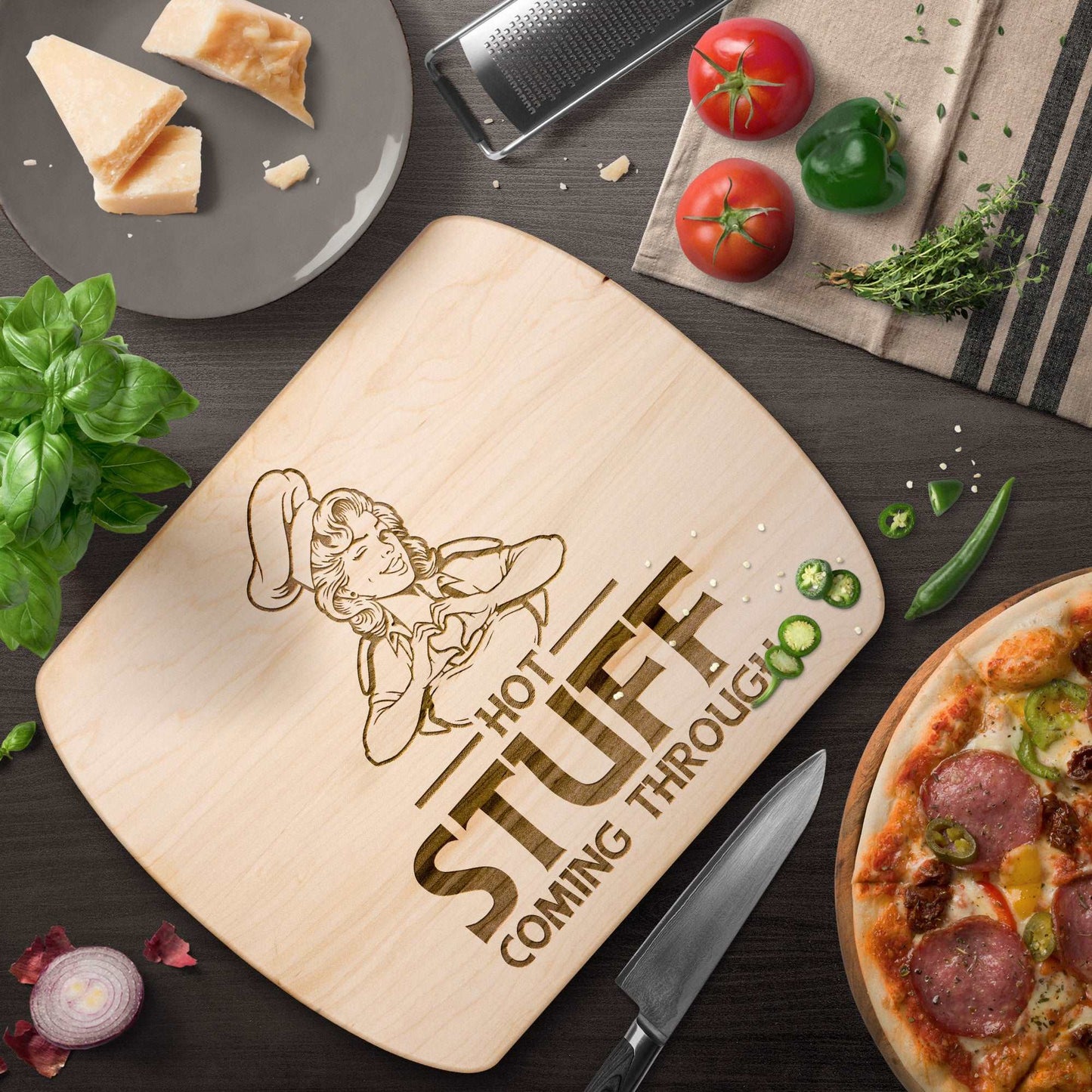 Funny Hardwood Oval Cutting Board - Hot Stuff