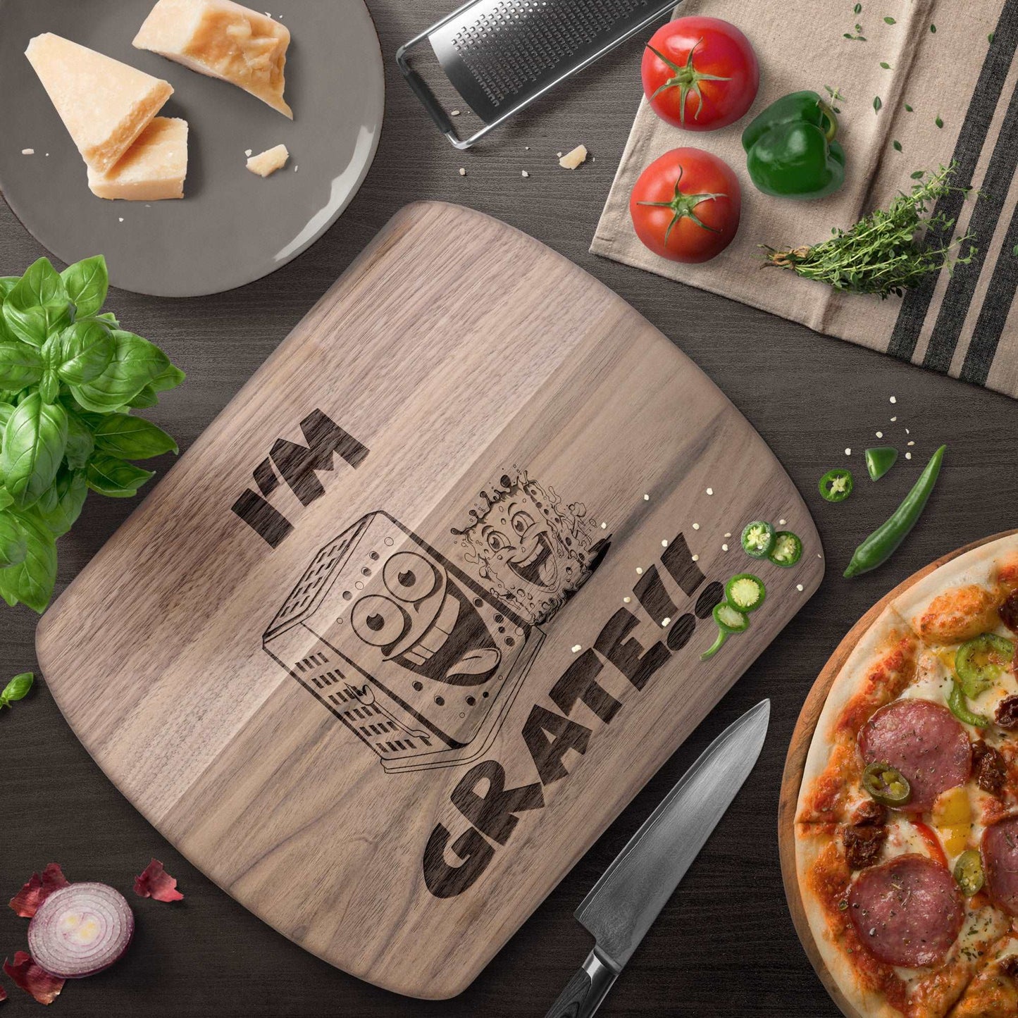 Funny Hardwood Oval Cutting Board - I'm Grate