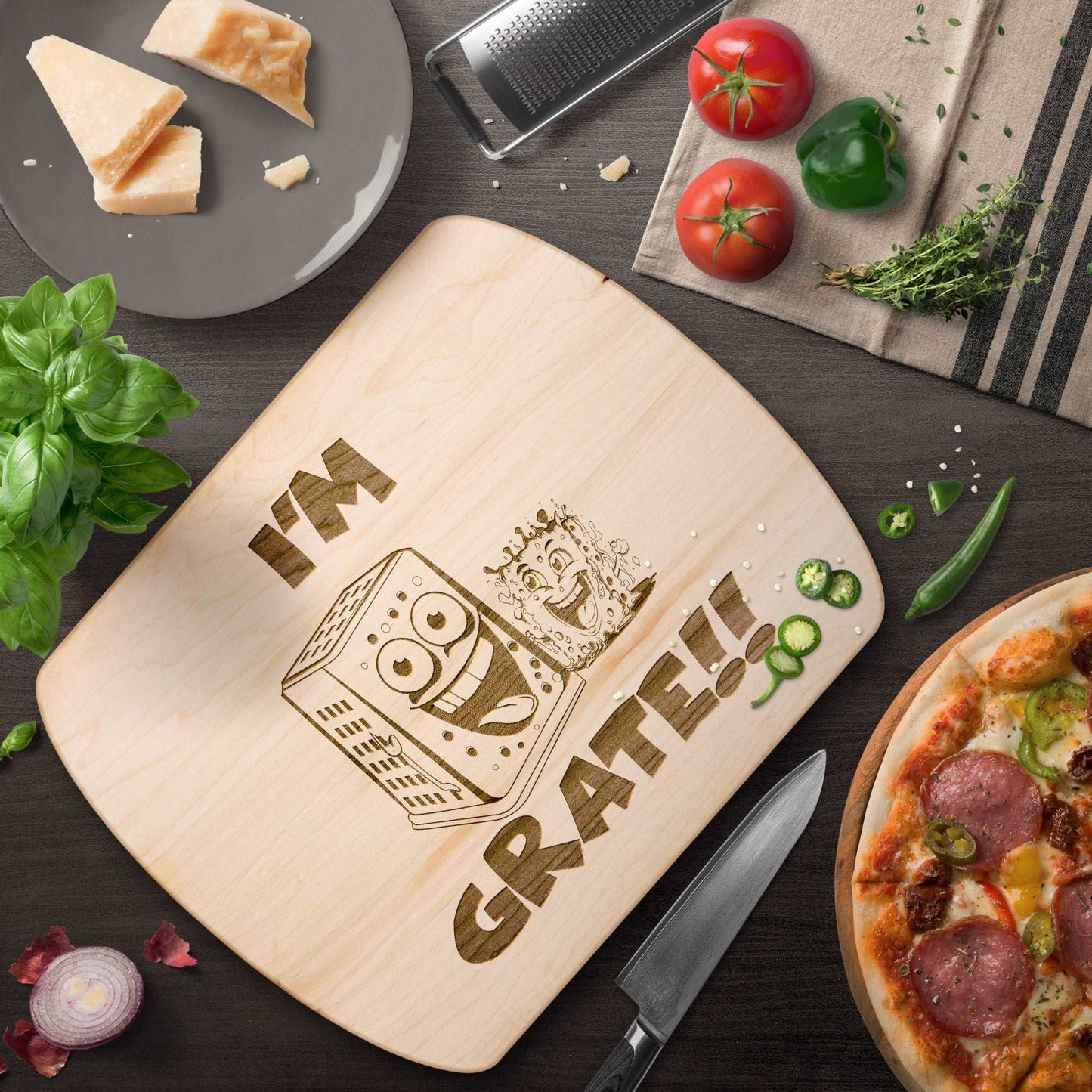 Funny Hardwood Oval Cutting Board - I'm Grate