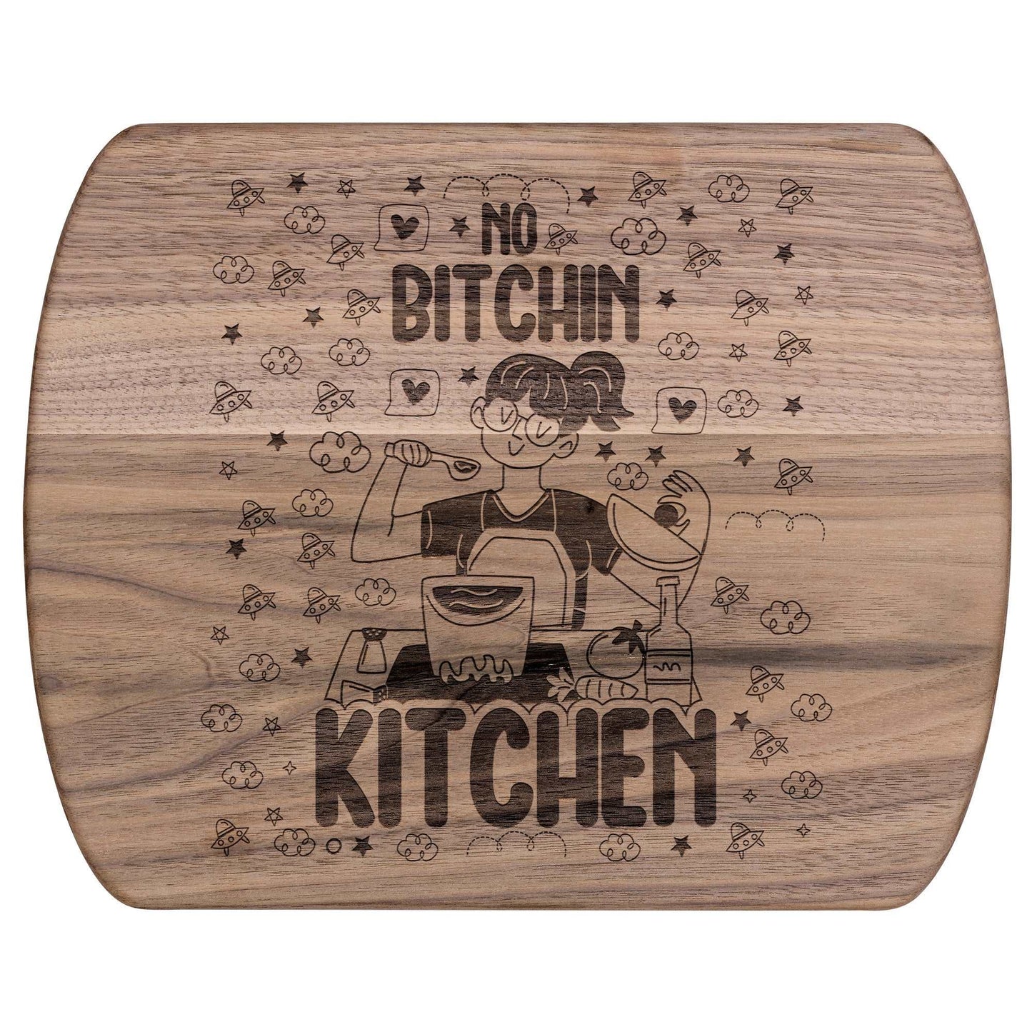 Funny Hardwood Oval Cutting Board - No Bitchin