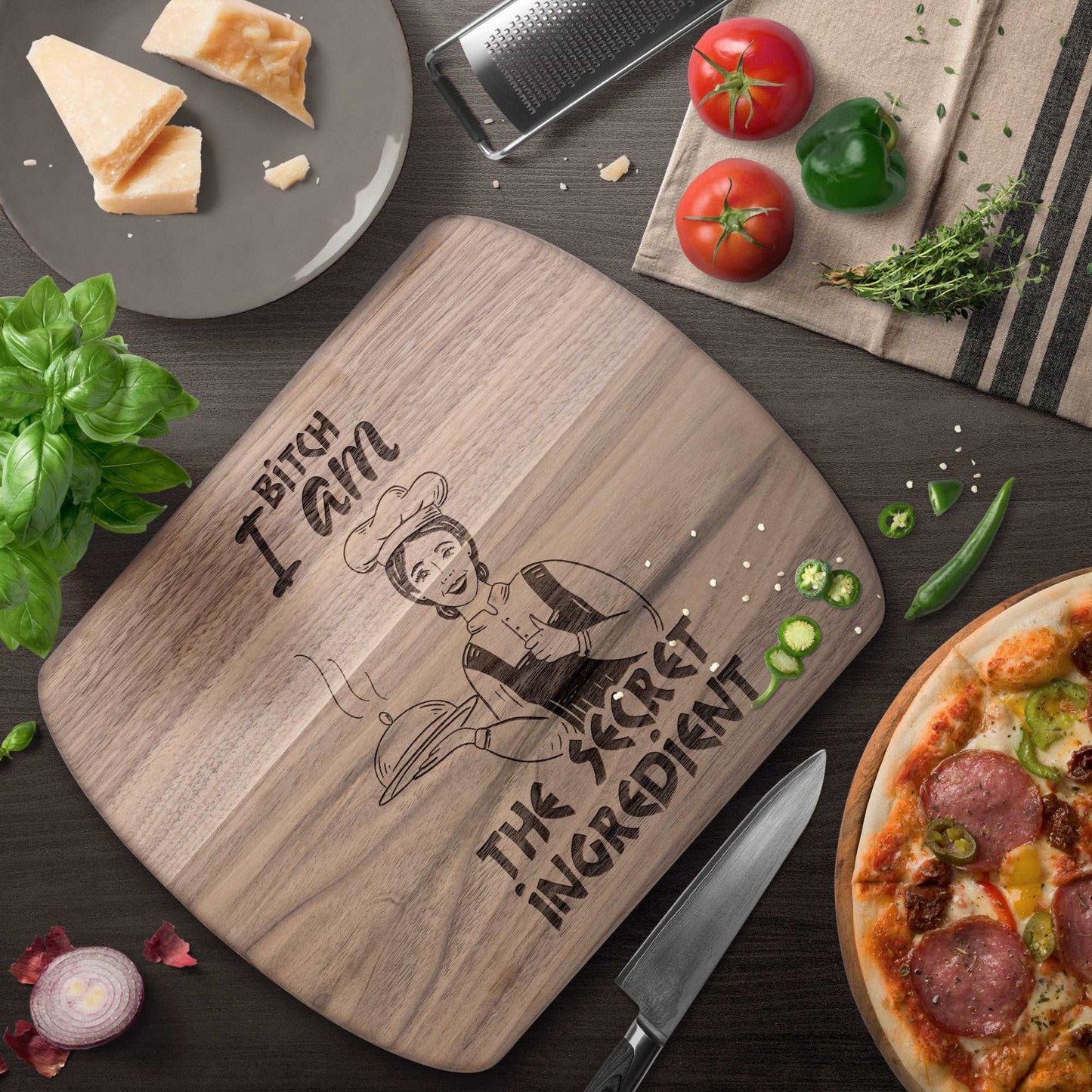 Funny Hardwood Oval Cutting Board - Secret Ingredient