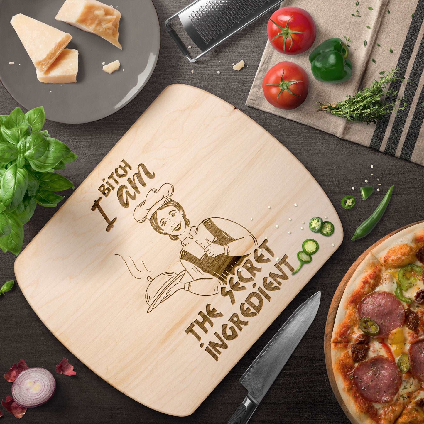 Funny Hardwood Oval Cutting Board - Secret Ingredient