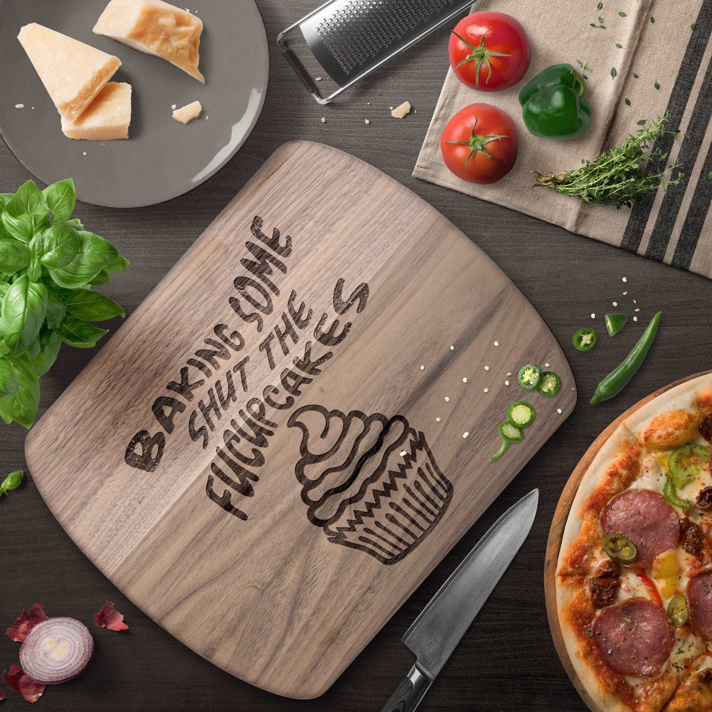 Funny Hardwood Oval Cutting Board - Shut the Cupcake