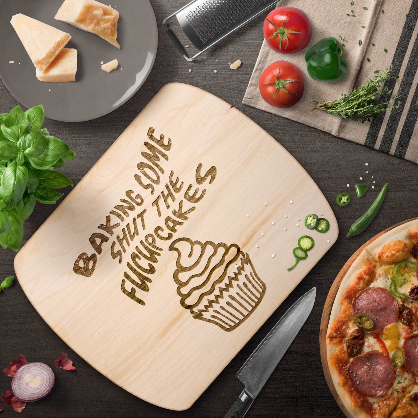 Funny Hardwood Oval Cutting Board - Shut the Cupcake