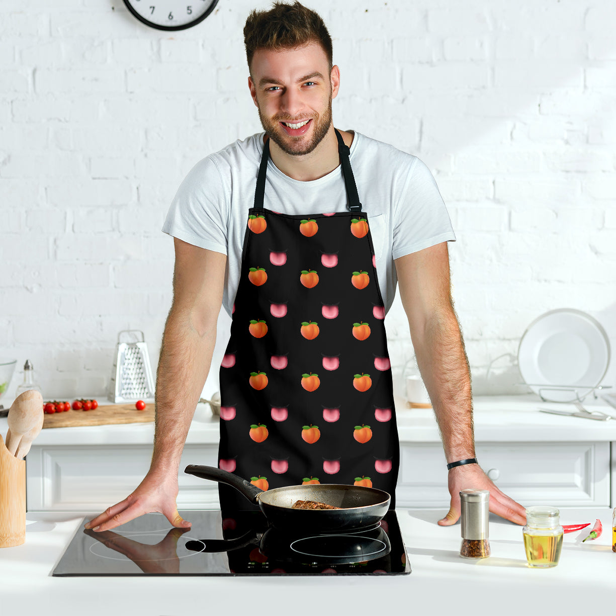 Tablier drôle Emoji Peach & Mouth, ajustement universel