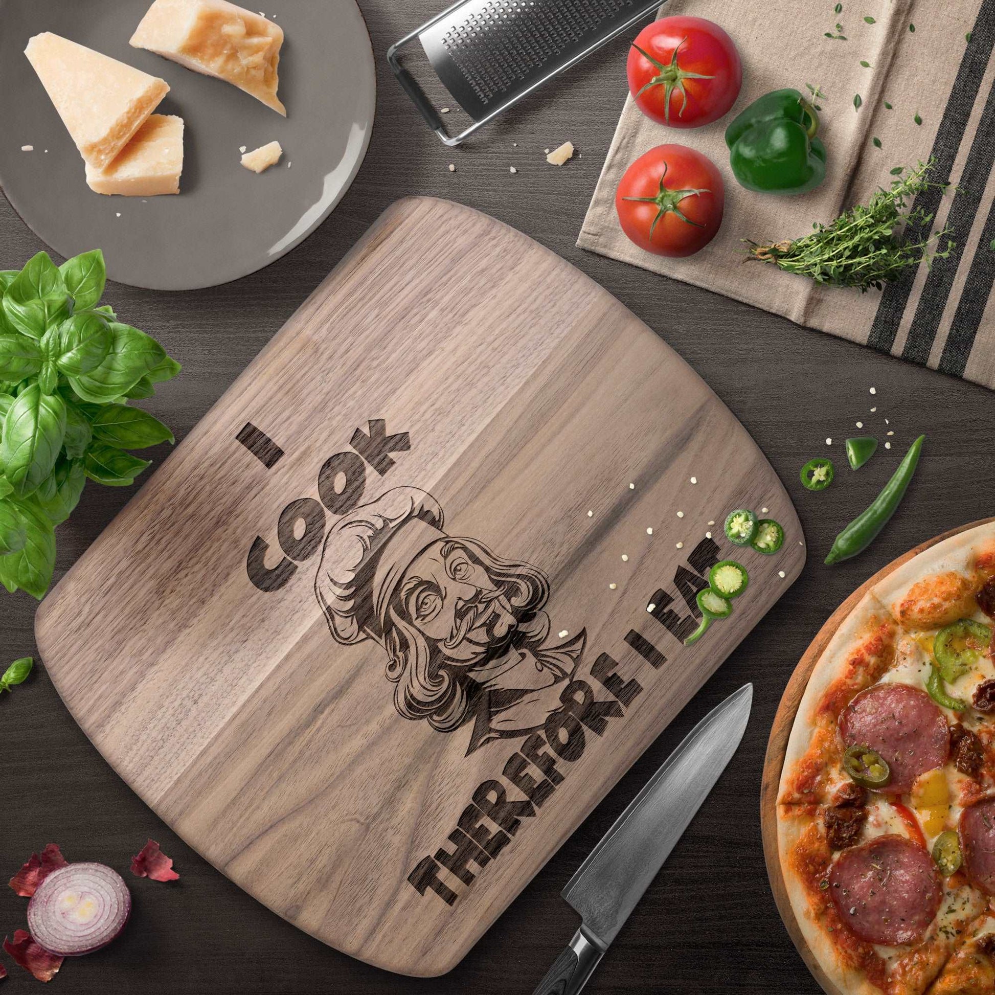 Funny Hardwood Oval Cutting Board - Descartes