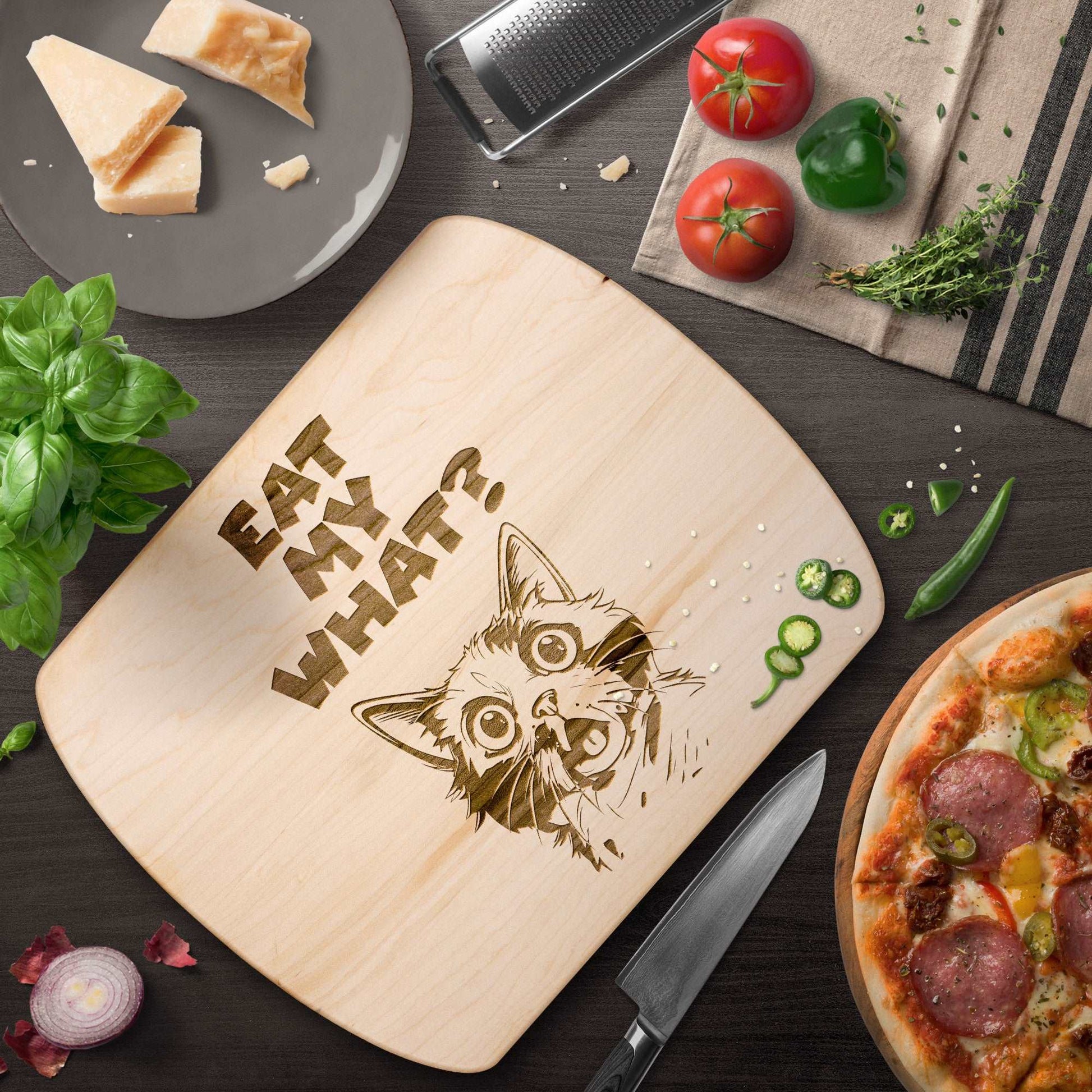 Funny Hardwood Oval Cutting Board - Eat My What 2