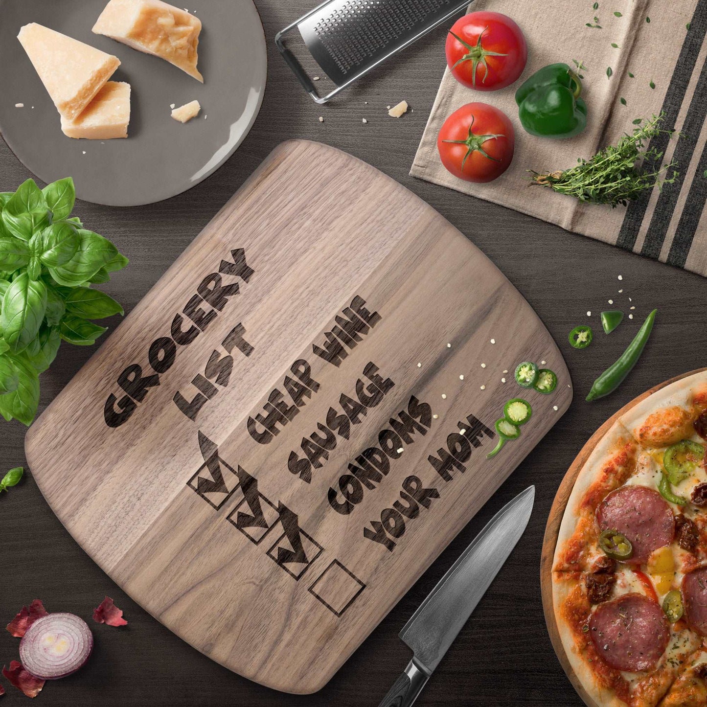 Funny Hardwood Oval Cutting Board - Grocery List