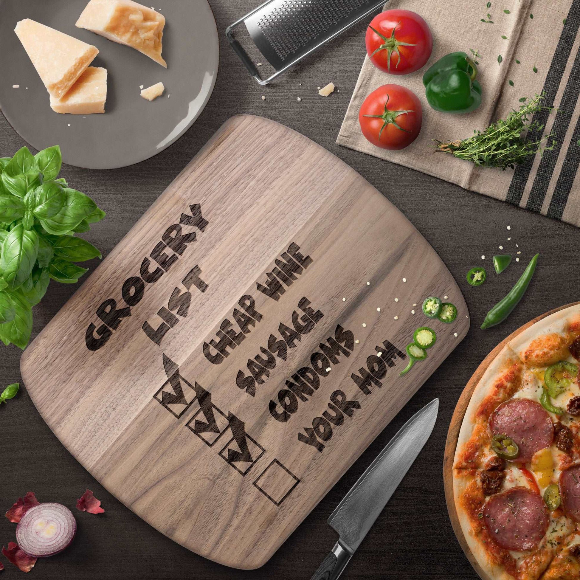 Funny Hardwood Oval Cutting Board - Grocery List