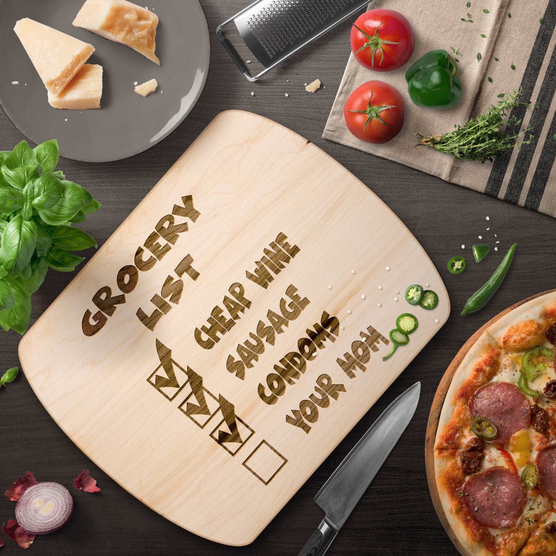 Funny Hardwood Oval Cutting Board - Grocery List