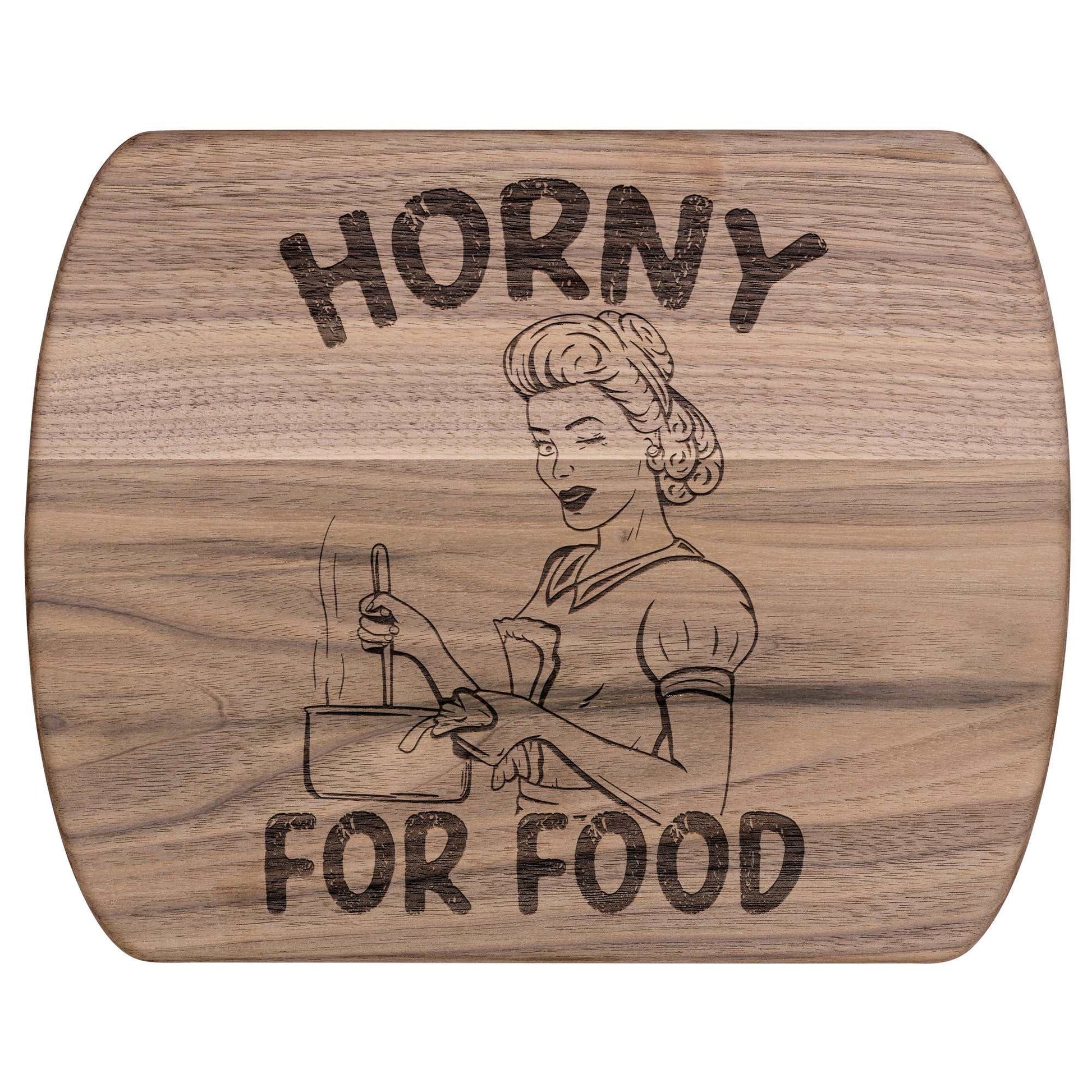 Funny Hardwood Oval Cutting Board - Horny For Food