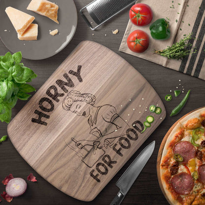 Funny Hardwood Oval Cutting Board - Horny For Food