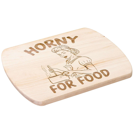 Funny Hardwood Oval Cutting Board - Horny For Food