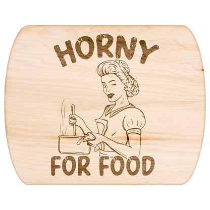 Funny Hardwood Oval Cutting Board - Horny For Food