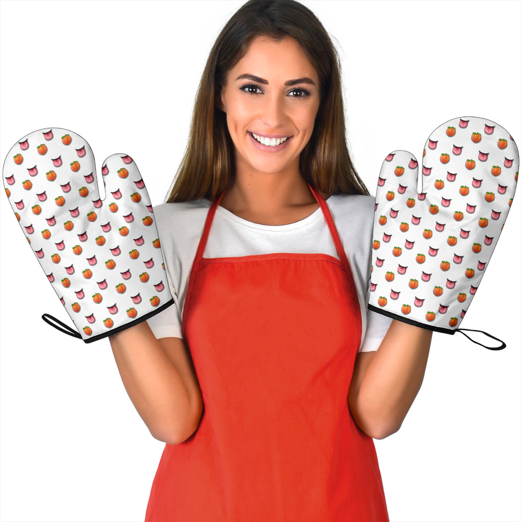 Peach & Mouth Emoji Funny Oven Mitts