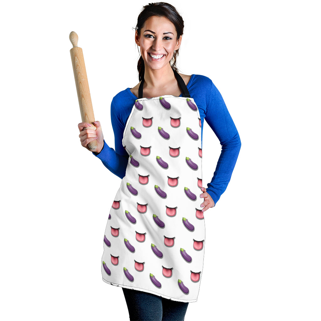 Eggplant & Mouth Emoji Funny Apron Universal Fit