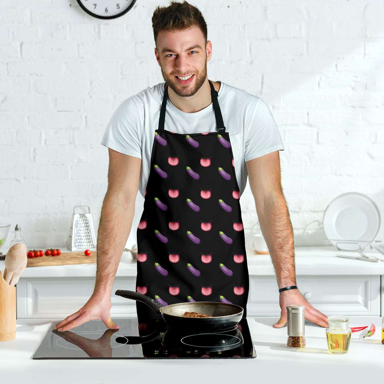 Eggplant & Mouth Emoji Funny Apron Universal Fit