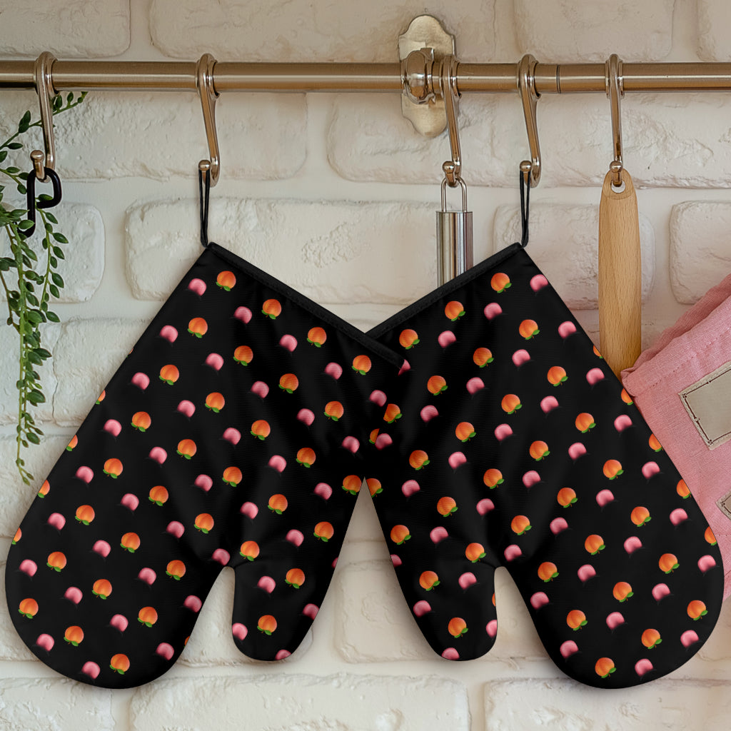 Peach & Mouth Emoji Funny Oven Mitts