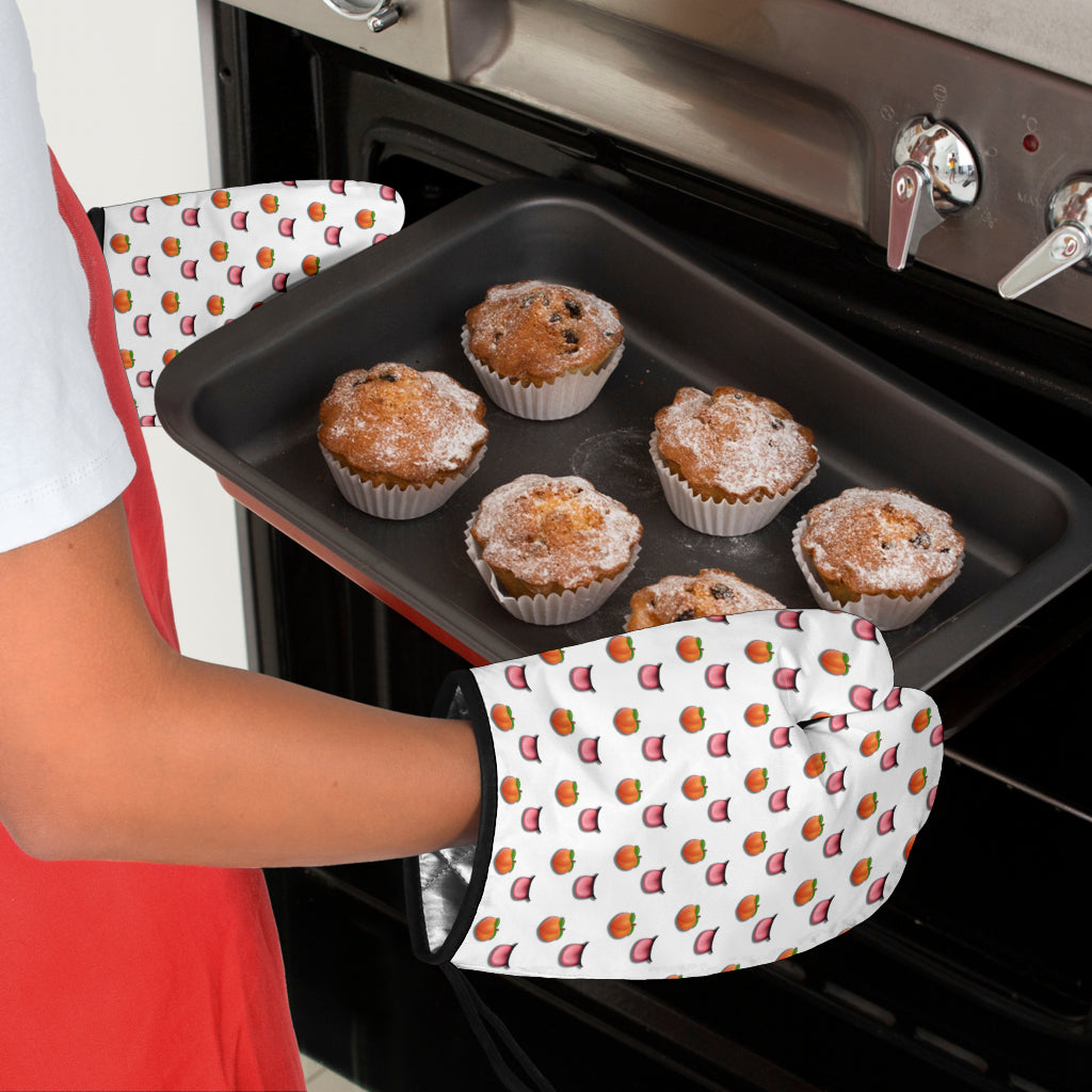 Peach & Mouth Emoji Funny Oven Mitts