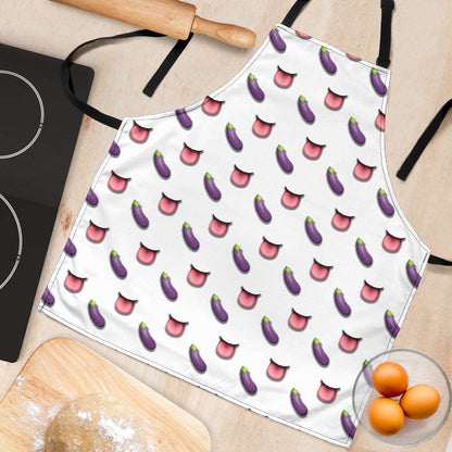 Eggplant & Mouth Emoji Funny Apron Universal Fit