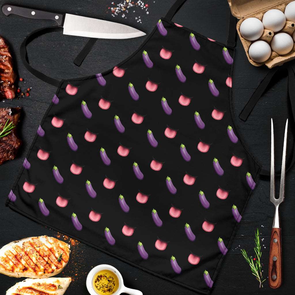 Eggplant & Mouth Emoji Funny Apron Universal Fit