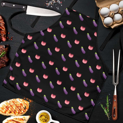 Eggplant & Mouth Emoji Funny Apron Universal Fit